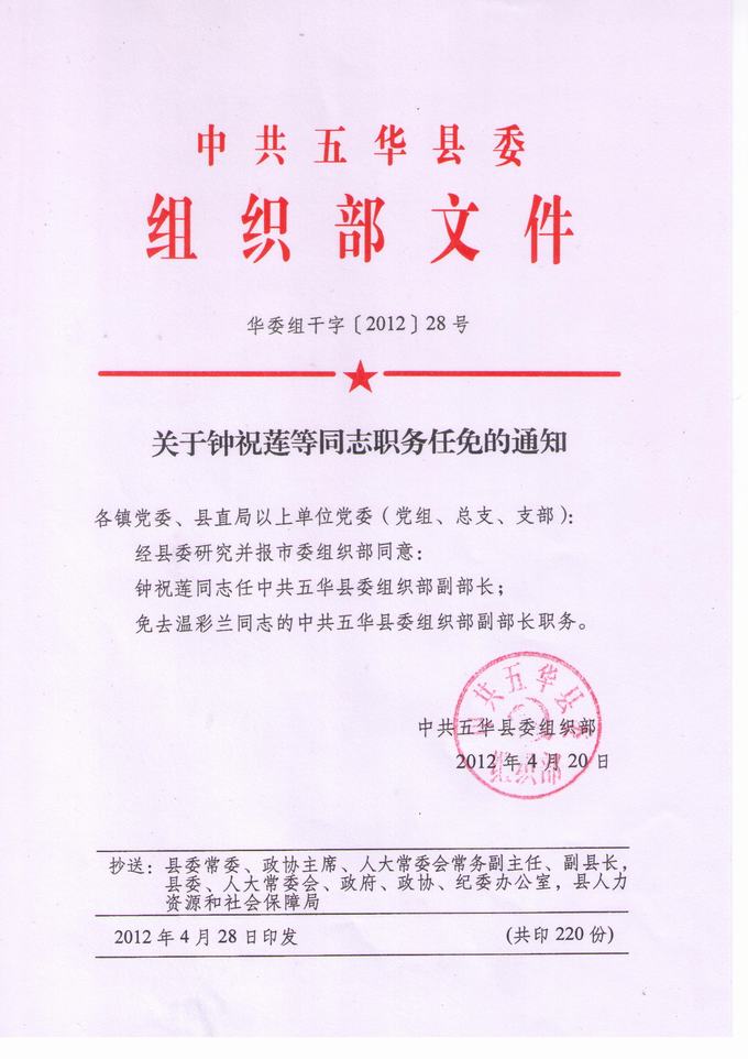 人事任免-五华县人民政府