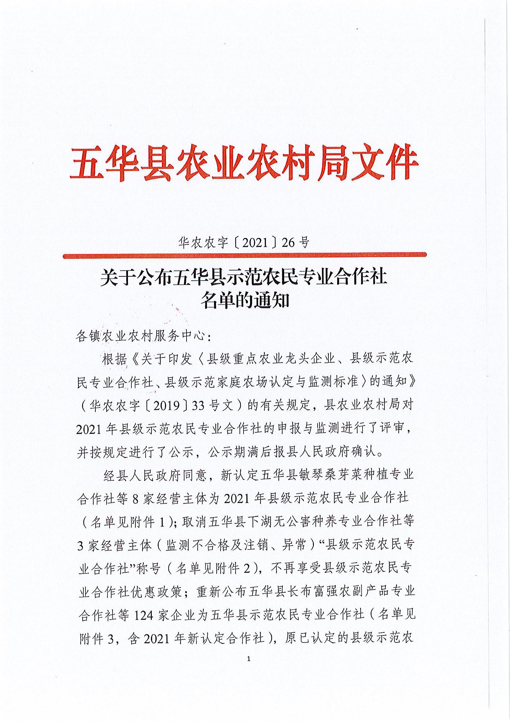 关于公布五华县示范农民专业合作社名单的通知.jpg