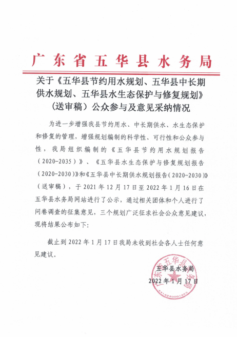关于节约用水规划、中长期供水规划、水生态保护修复与规划公众参与及意见采纳情况.png
