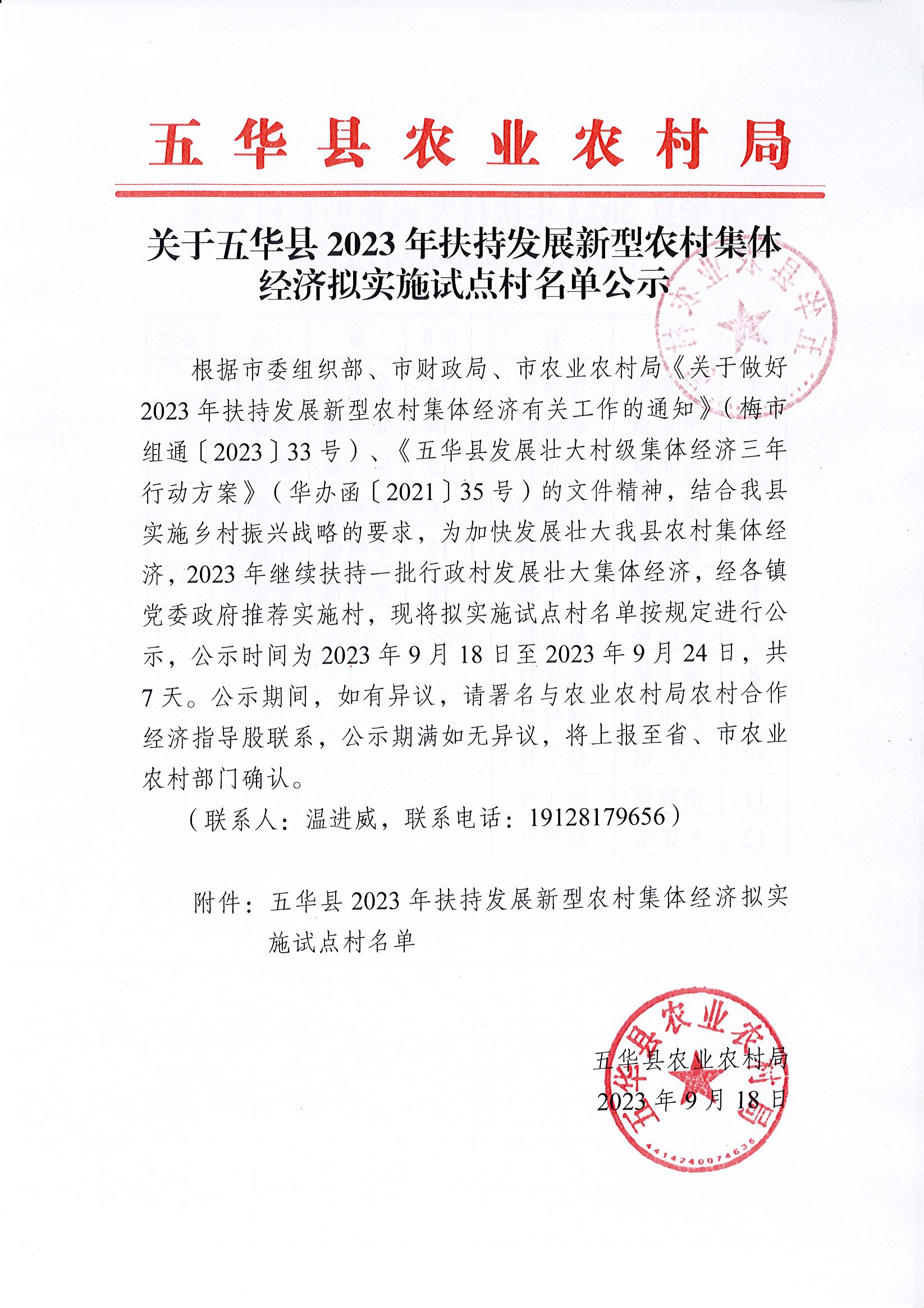 关于五华县2023年扶持发展新型农村集体经济拟实施试点村名单公示.jpg