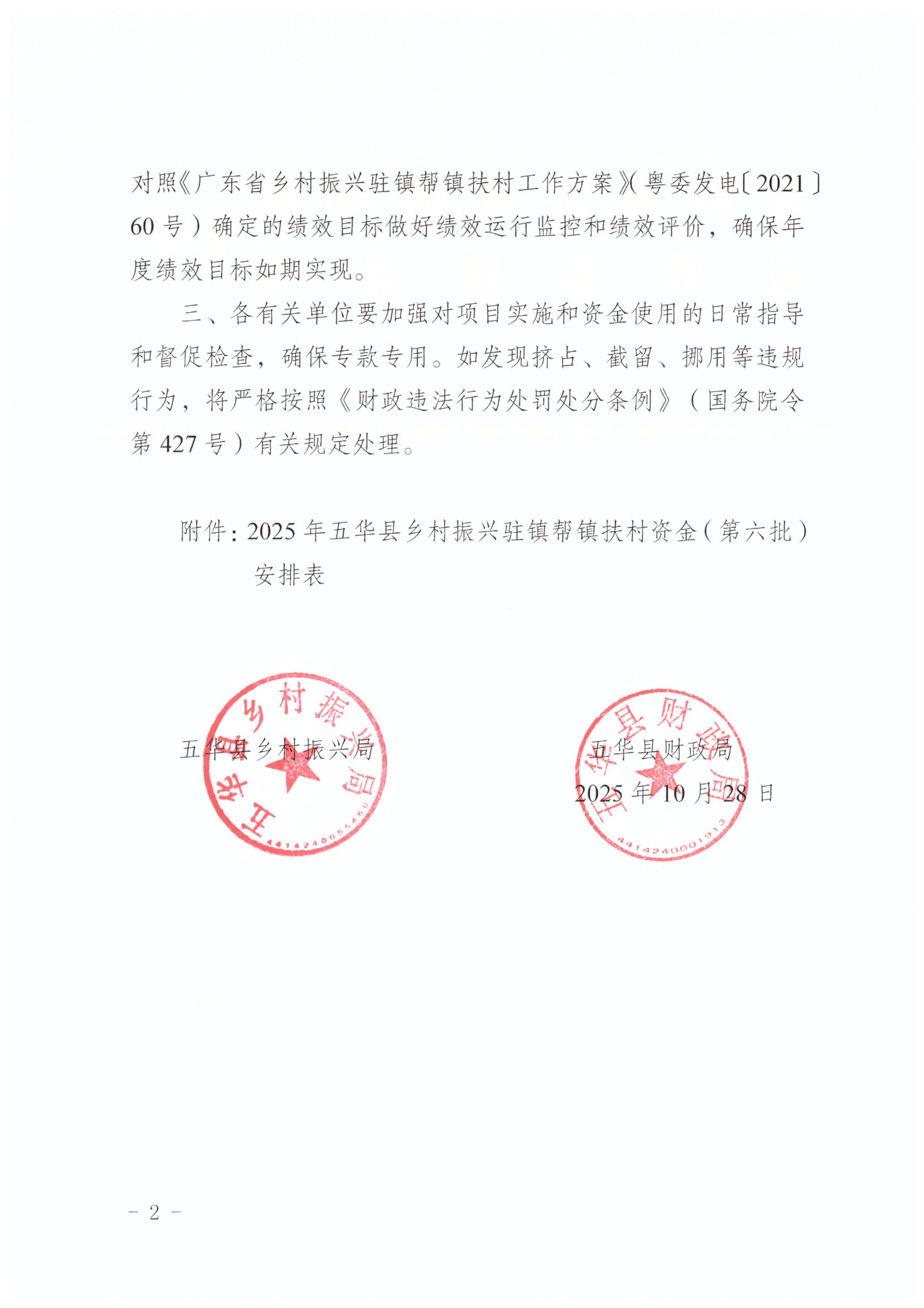 ( 华乡振字〔2025〕6 号 )关于下达2025年五华县乡村振兴驻镇帮镇扶村资金（第六批）的通知_02.jpg